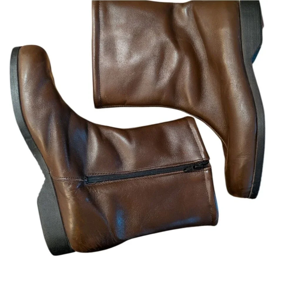 Vintage Hush Puppies leather faux fur ankle snow boots size 7.5 W inside zip